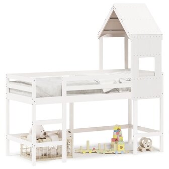 Halfhoogslaper met ladder en bedhuis grenenhout wit 90x190 cm 2
