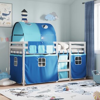 Stapelbed met gordijnen 75x190 cm massief grenenhout blauw 1