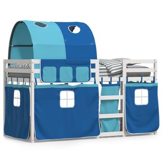 Stapelbed met gordijnen 75x190 cm massief grenenhout blauw 2
