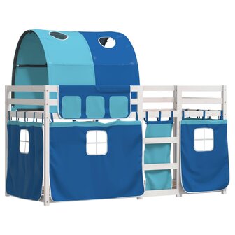 Stapelbed met gordijnen 75x190 cm massief grenenhout blauw 3