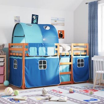 Stapelbed met gordijnen 80x200 cm massief grenenhout blauw 1