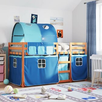 Stapelbed met gordijnen 75x190 cm massief grenenhout blauw 1