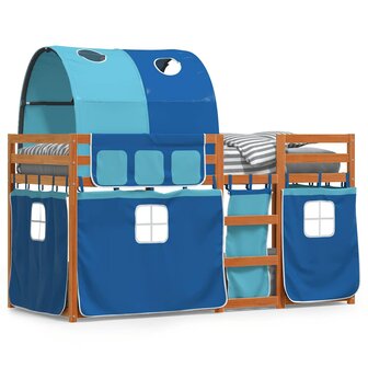 Stapelbed met gordijnen 75x190 cm massief grenenhout blauw 2