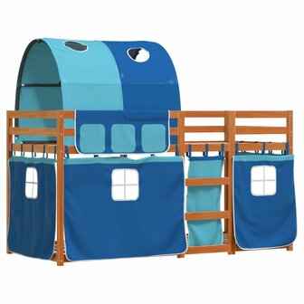 Stapelbed met gordijnen 75x190 cm massief grenenhout blauw 3