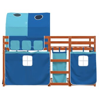 Stapelbed met gordijnen 75x190 cm massief grenenhout blauw 5