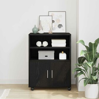 Rolkast met plank Zwart eiken 60 x 48 x 81 cm Bewerkt hout 1