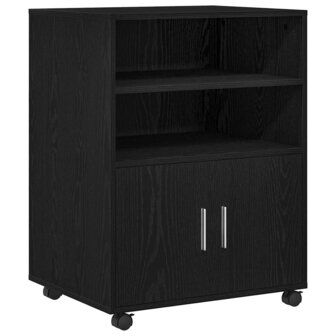 Rolkast met plank Zwart eiken 60 x 48 x 81 cm Bewerkt hout 2
