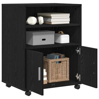 Rolkast met plank Zwart eiken 60 x 48 x 81 cm Bewerkt hout 3
