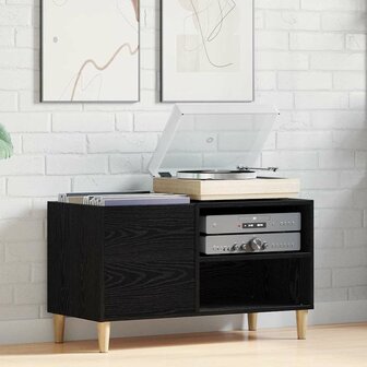 Platenkast met plank Zwart eiken 84.5 x 38 x 48 cm Bewerkt hout 1