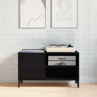 Platenkast met plank Zwart eiken 84.5 x 38 x 48 cm Bewerkt hout 4