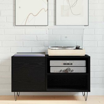 Platenkast met plank Zwart eiken 85 x 38 x 48 cm Bewerkt hout 4