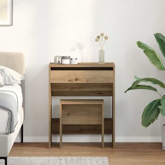 Kaptafel artisanaal eikenkleurig 60 x 40 x 75 cm Bewerkt hout 1