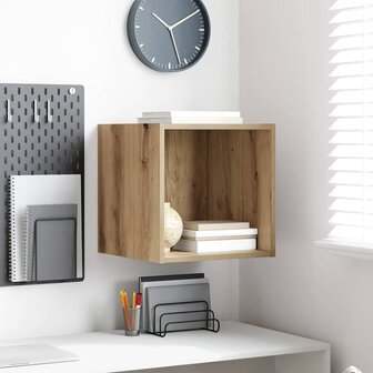 Wandkast artisanaal eikenkleurig 37 x 37 x 37 cm Bewerkt hout 1