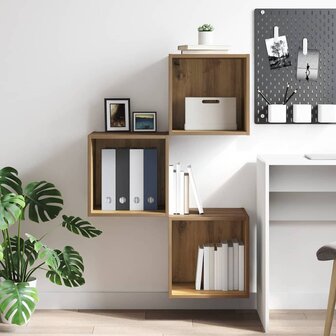 Wandkast artisanaal eikenkleurig 37 x 37 x 37 cm Bewerkt hout 4
