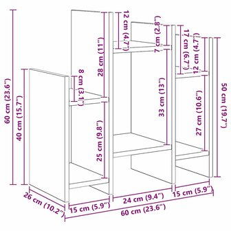 Bijzetkast Zwart eiken 60 x 26 x 60 cm Bewerkt hout 8