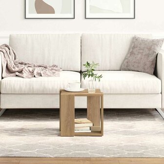 Salontafel artisanaal eikenkleurig 32 x 32 x 30 cm Bewerkt hout 1