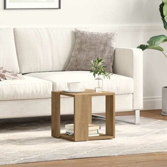 Salontafel artisanaal eikenkleurig 32 x 32 x 30 cm Bewerkt hout 4