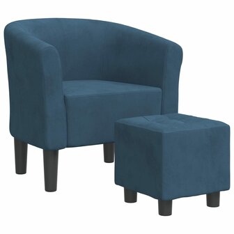 Kuipstoel met voetenbank fluweel donkerblauw 2