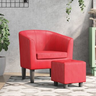 Kuipstoel met voetenbankje kunstleer rood 1