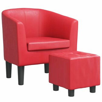 Kuipstoel met voetenbankje kunstleer rood 2
