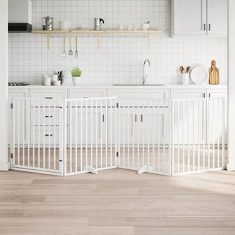 Hondenhek inklapbaar met deur 4 panelen 320 cm populierhout wit 1