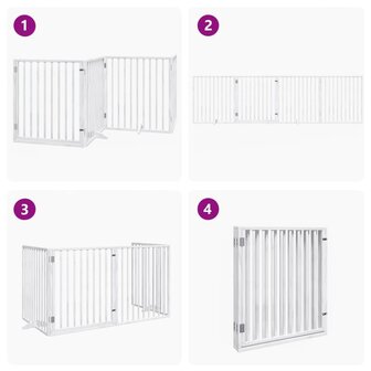 Hondenhek inklapbaar met deur 4 panelen 320 cm populierhout wit 7