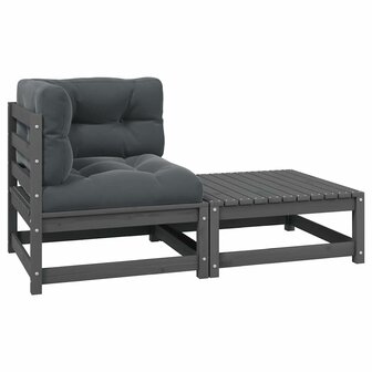 2-delige Loungeset met kussens massief grenenhout grijs 1
