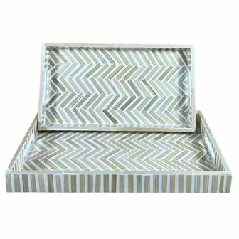 Snackdienblad Home ESPRIT Wit Bruin Tropisch 46 x 27 x 4,5 cm (2 Stuks) 3