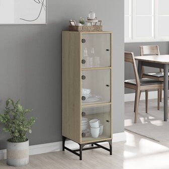 Hoge kast met glazen deuren 35x37x120 cm sonoma eikenkleurig 3