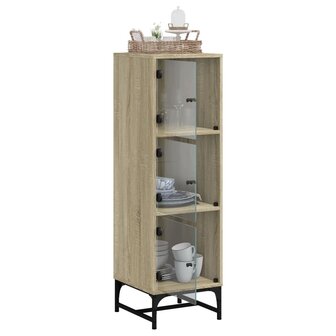 Hoge kast met glazen deuren 35x37x120 cm sonoma eikenkleurig 5