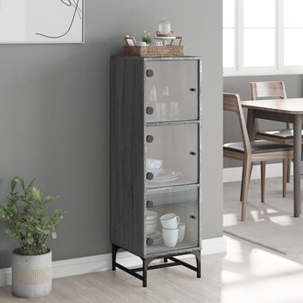 Hoge kast met glazen deuren 35x37x120 cm grijs sonoma eiken 3