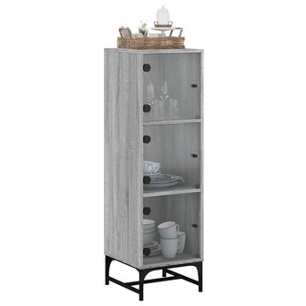 Hoge kast met glazen deuren 35x37x120 cm grijs sonoma eiken 4
