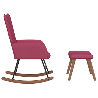 Schommelstoel met voetenbank fluweel wijnrood 4