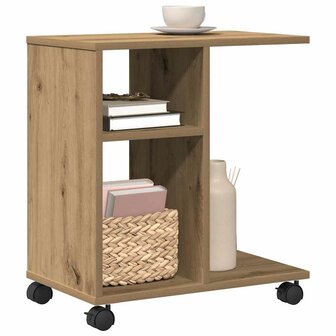 Bijzettafel met plank artisanaal eikenkleurig 50 x 30 x 55 cm 3