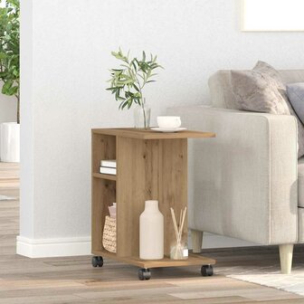 Bijzettafel met plank artisanaal eikenkleurig 50 x 30 x 55 cm 4