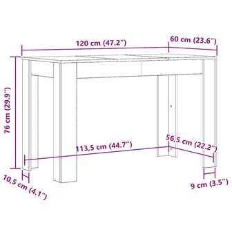 Eettafel 120x60x76 cm bewerkt hout betongrijs 6