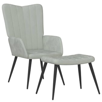 Relaxstoel met voetenbank fluweel lichtgrijs 2