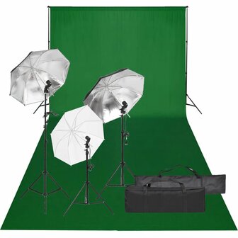 Fotostudioset met verlichtingsset en achtergrond 1