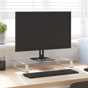 Monitorstandaard 60x35x8 cm gehard glas en metaal wit 1