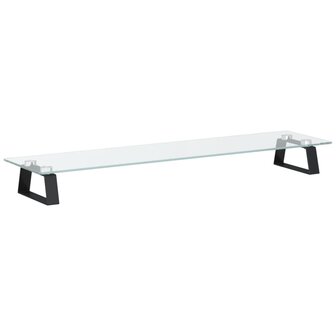 Monitorstandaard 80x20x8 cm gehard glas en metaal zwart 2