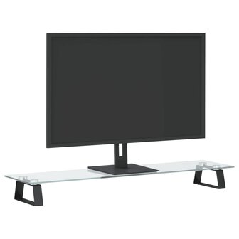 Monitorstandaard 80x20x8 cm gehard glas en metaal zwart 3