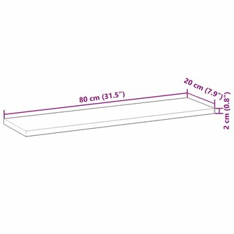 Tafelblad rechthoekig 80x20x2 cm massief acaciahout 9