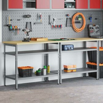 Werkbankset met plank 2 pcs Grijs 200 x 55 x 85 cm Staal 1