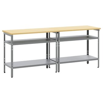 Werkbankset met plank 2 pcs Grijs 200 x 55 x 85 cm Staal 2