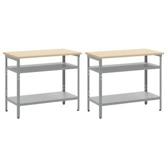 Werkbankset met plank 2 pcs Grijs 200 x 55 x 85 cm Staal 3