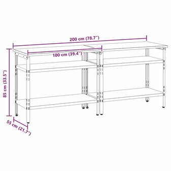 Werkbankset met plank 2 pcs Grijs 200 x 55 x 85 cm Staal 9