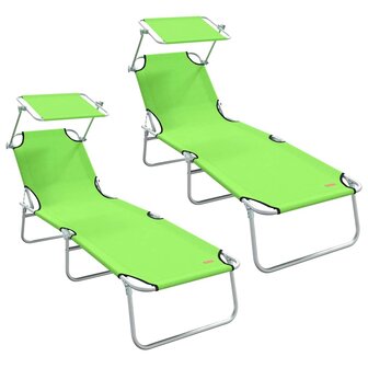 Ligstoel 2-persoon 2 pcs Groen 58 x 188 x 77cm Stof 2