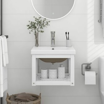 Wastafelframe met inbouwwastafel ijzer wit 1