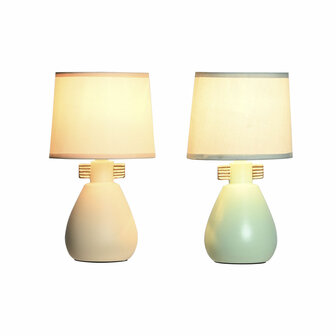 Bureaulamp DKD Home Decor Stof Polyester Groen Cr&egrave;me Keramiek 220 V 40 W (2 Stuks) (16 x 16 x 27 cm) 1