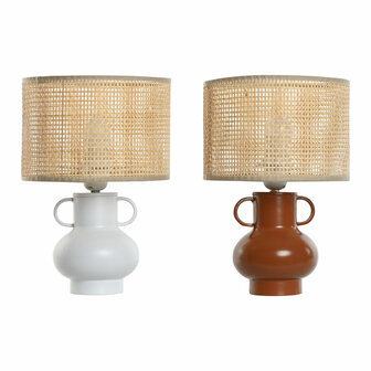 Bureaulamp Home ESPRIT Wit Natuurlijk Terra cotta Metaal Bamboe 50 W 220 V 22 x 22 x 33 cm (2 Stuks) 1